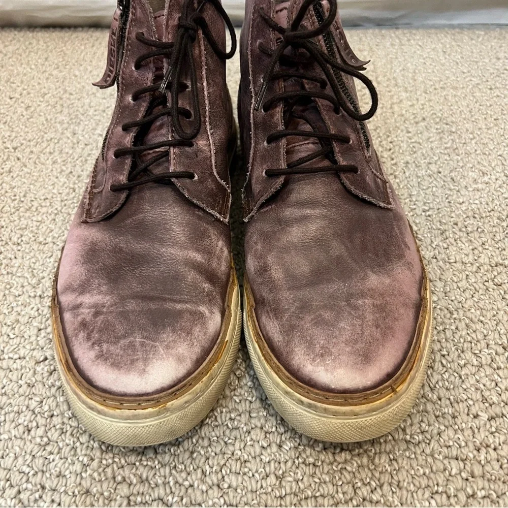 Diesel Mid Distressed Leather Boots Shoes Men’s Size 45 US 12 Side Zip Lace Up,